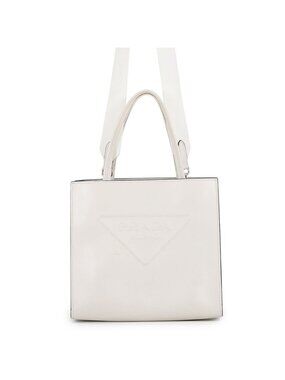 Prada Embossed Triangle Logo Leather 2-Way White Handbag